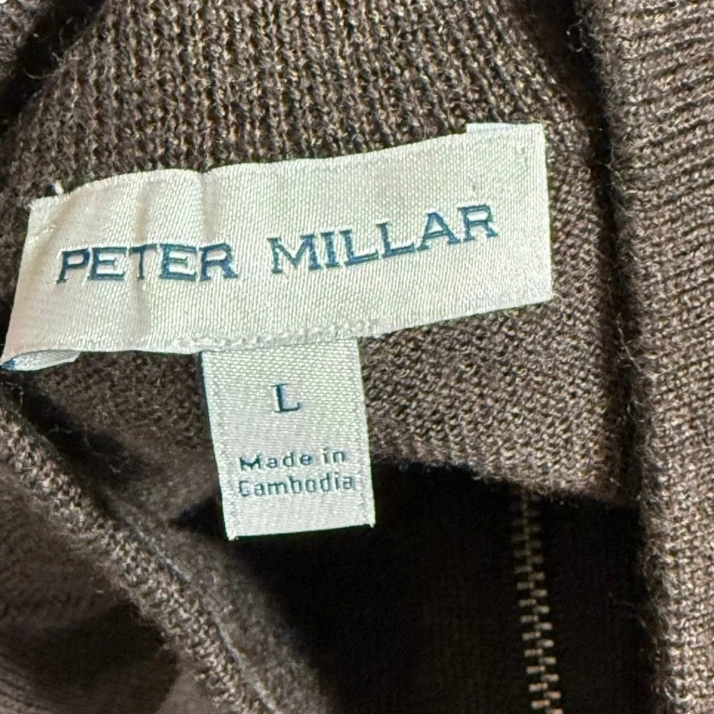 Peter Millar Mens‎ Autumn Crest Brown Merino Wool Lyocell Quarter Zip Sweater L